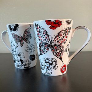 Set of 2 Könitz Germany Porcelain Butterflies and Floral Mugs Cups